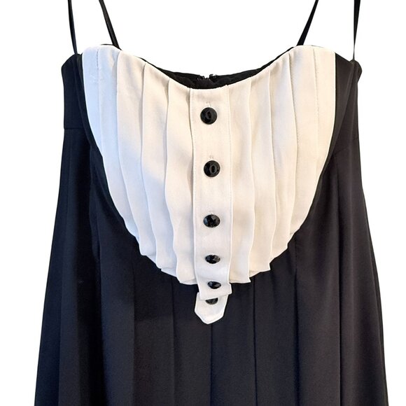 Shani Black Strapless Cocktail Dress Tuxedo Style Pleated White Bib Silk Size 4 - Picture 4 of 9